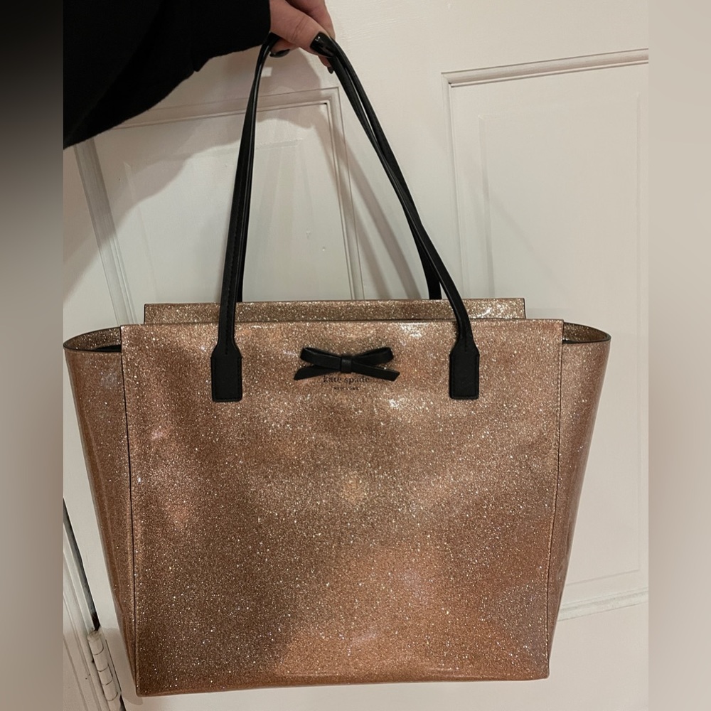 Kate Spade rose gold glitter Mavis tote bag